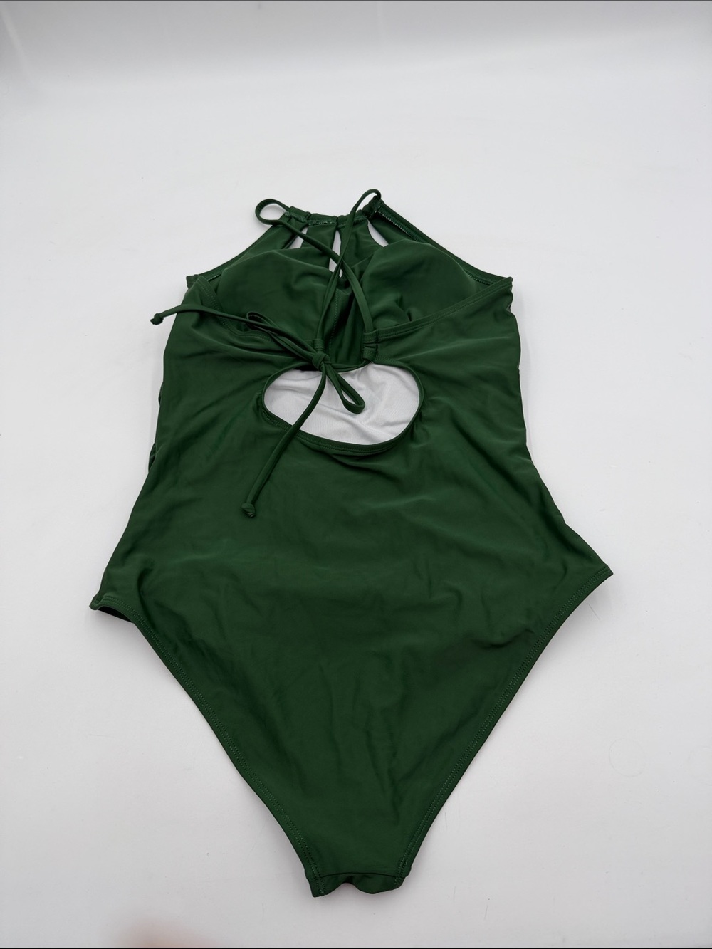 CUPSHE Green High Neck Cutout Ruching Tie Back Tummy Control Swimsuit - Picture 4 of 10